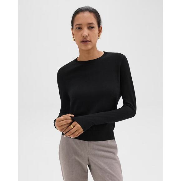 Theory Women's Kralla Evian Stretch‎ Long-Sleeve Crew Sweater black Size Small - Picture 1 of 9
